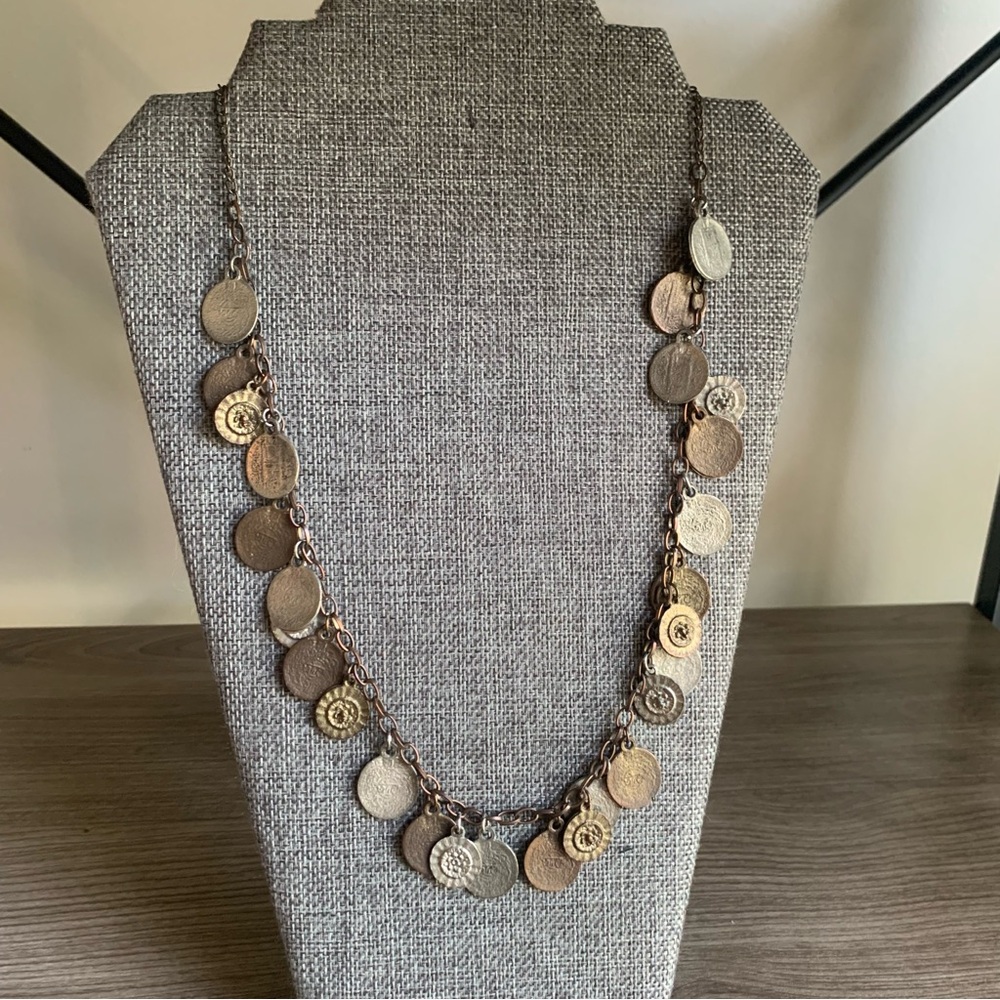 Unique Vintage Hammered Coin Necklace Pennies Nickels Dimes